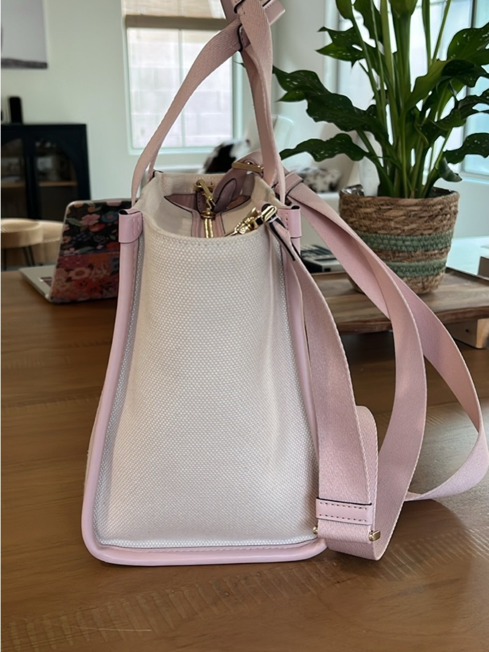 kate spade Pale Pink & Cream Canvas Tote - Picture 2 of 6